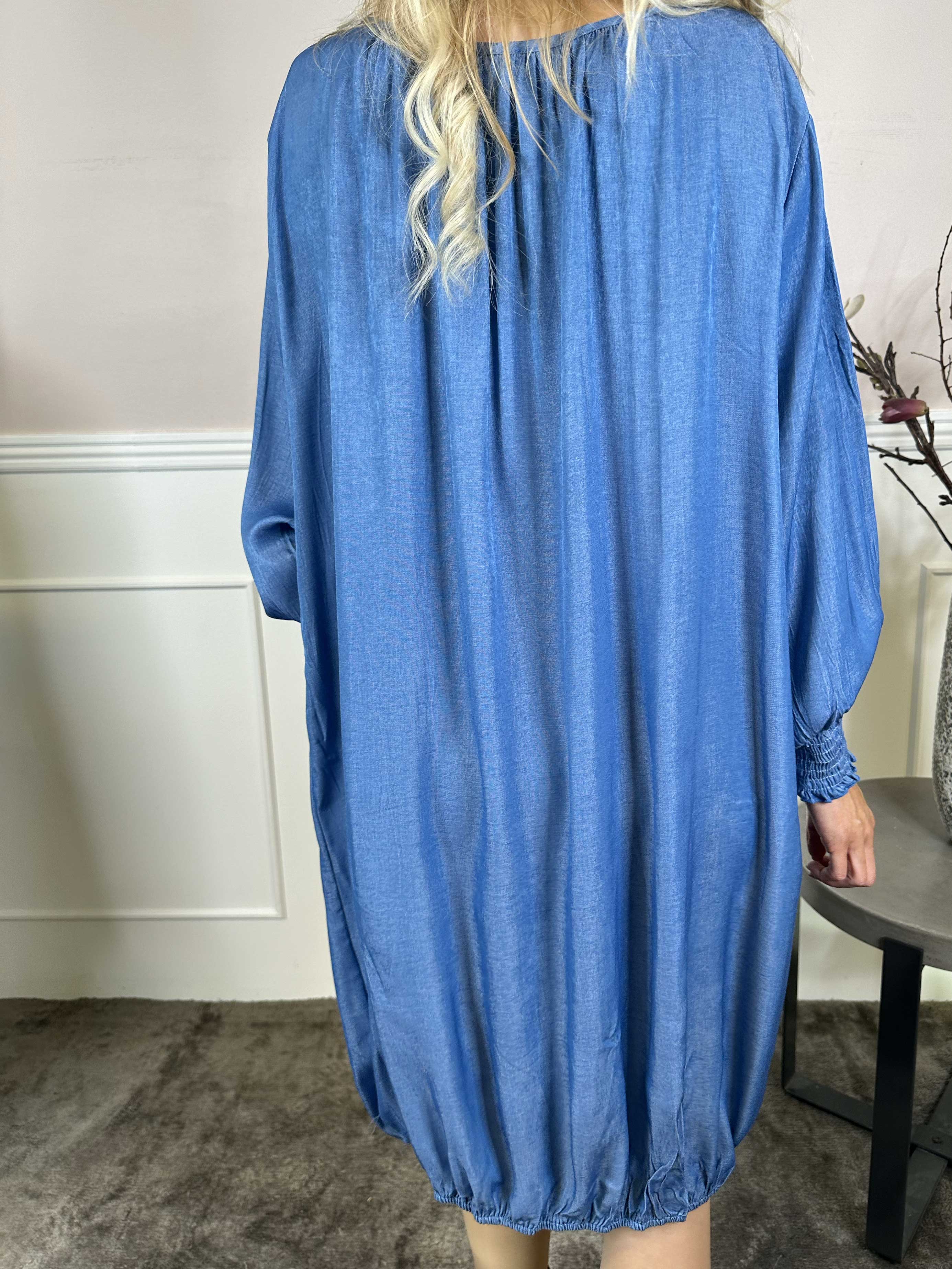 Miracle Denim Dress L/S - Kjole med elastikkant forneden og lange ærmer